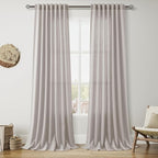Stone Grey Linen Curtains 112 Inches Long for Living Room Simple Modern Light Filtering Semi Sheer Curtain Back Tab Rod Pocket Neutral Luxury Floor to Ceiling High Window for Bedroom 52x112, 2 Panels