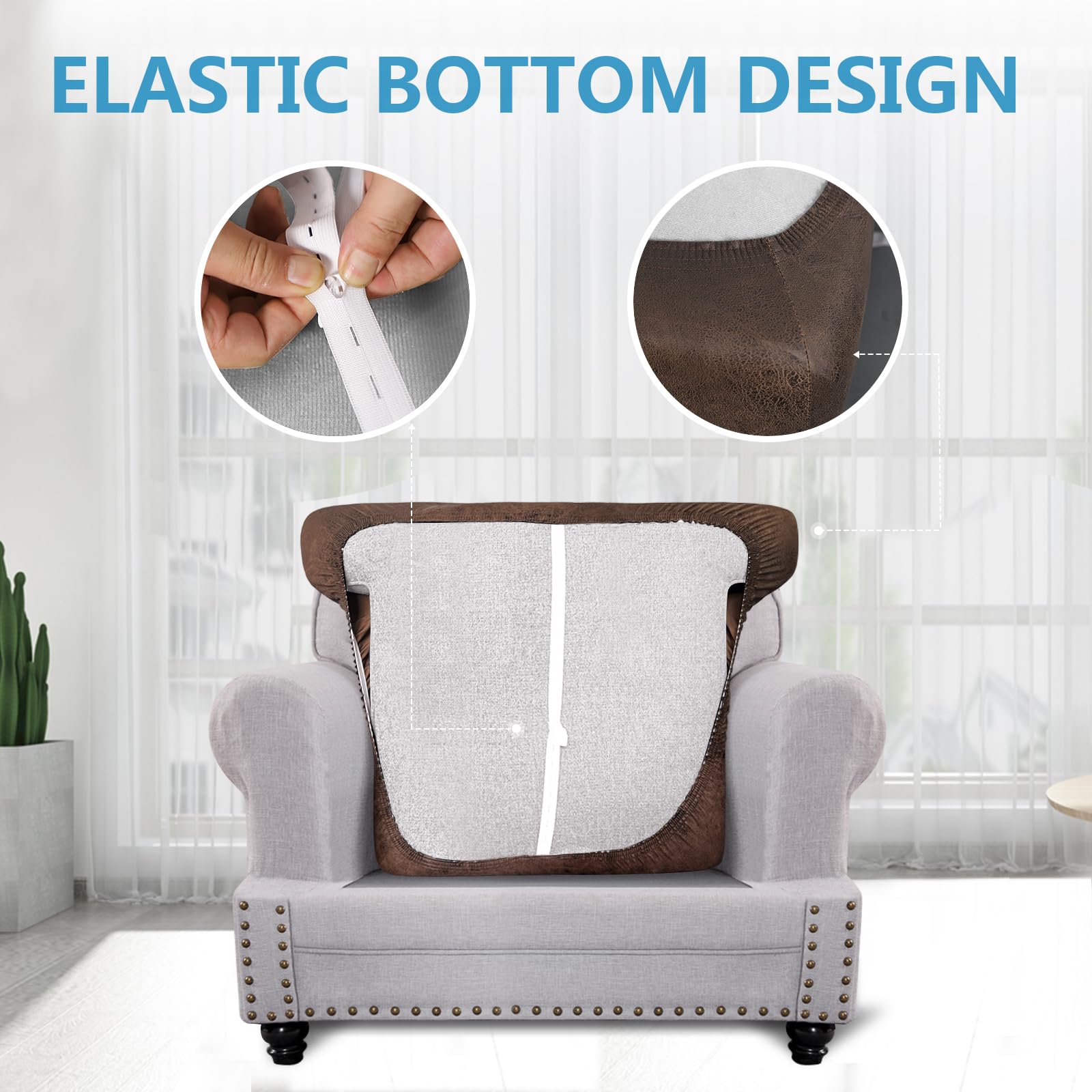 ANARACHON Leather Look Couch Cushion Covers Sofa Seat Slipcovers Sets Couches Furniture Protector for Sectional Armchair Loveseat Pets Kids Stretch Spandex Fabric (1 T-Cushion Armchair, Brown)