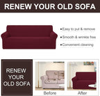 U-NICE HOME Oversized Stretch Loveseat Couch Cover Sofa Covers Washable Sofa Slipcover Furniture Protector for 2 Cushion Couch Sofa Pet Friendly, Burgundy