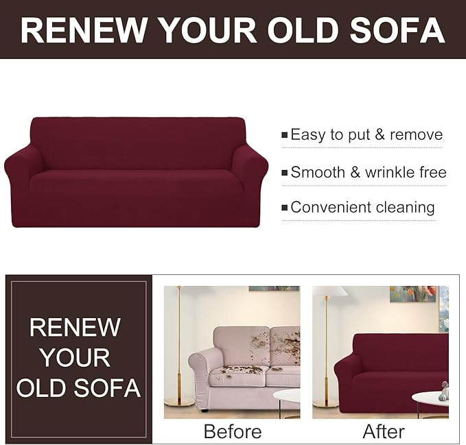 U-NICE HOME Loveseat Cover Stretch Couch Cover Sofa Cover Sofa Slipcover Furniture Protector for 2 Cushion Couch Sofa Pet Friendly(Loveseat, Burgundy)