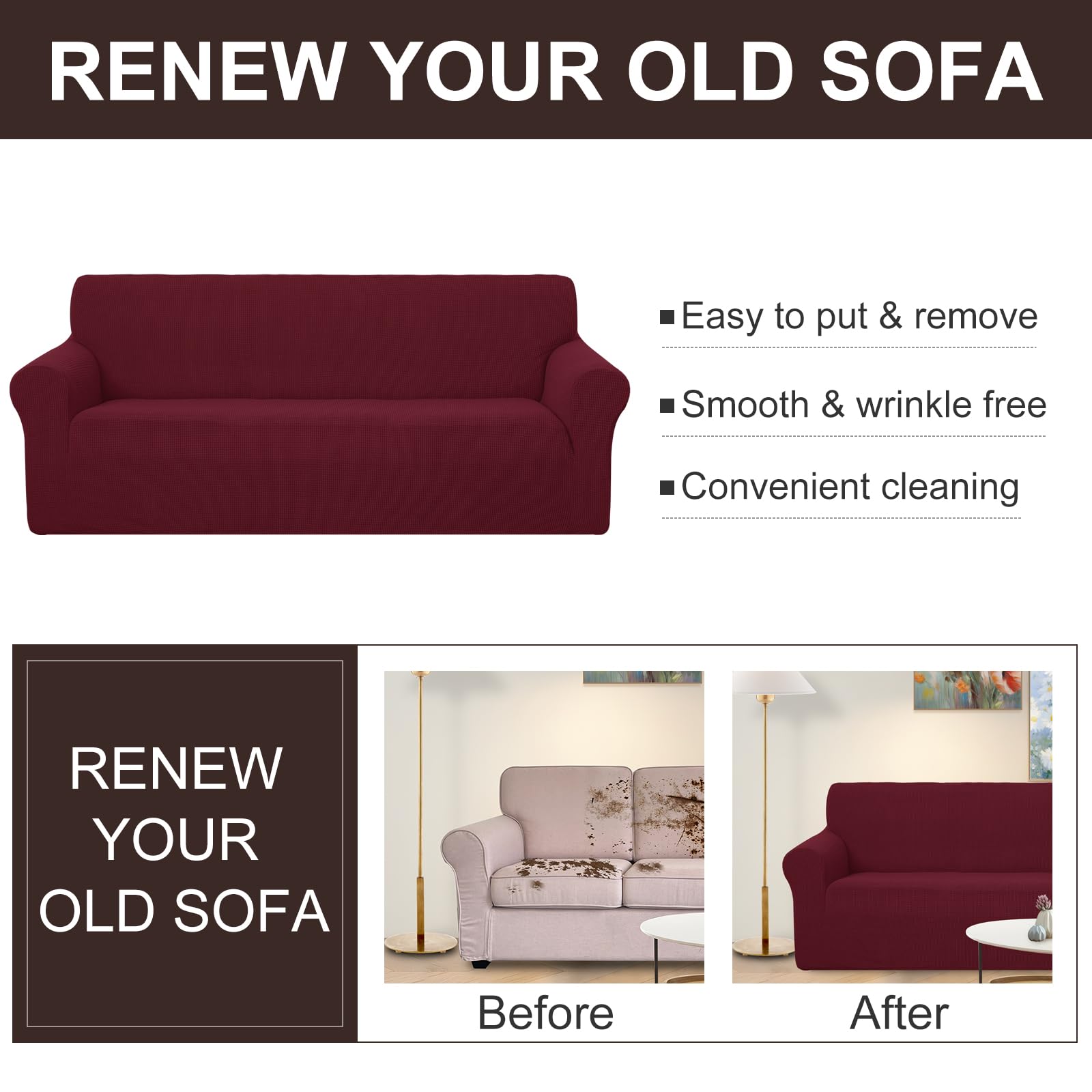 U-NICE HOME Loveseat Cover Stretch Couch Cover Sofa Slipcover, Burgundy