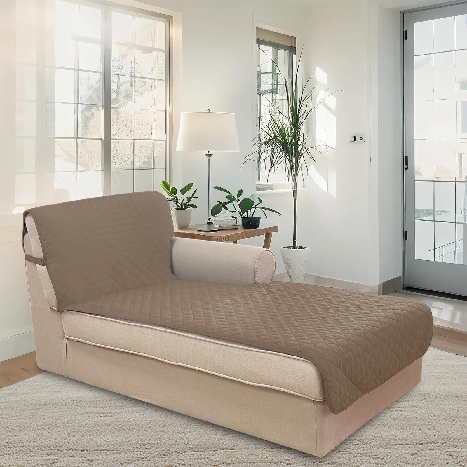 U-NICE HOME Sectional Couch Cover Chaise Lounge Cover, Taupe/Taupe