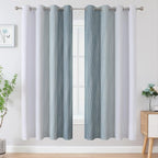 Stone Blue and Greyish White Blackout Curtains for Living Room 72 Inch Long