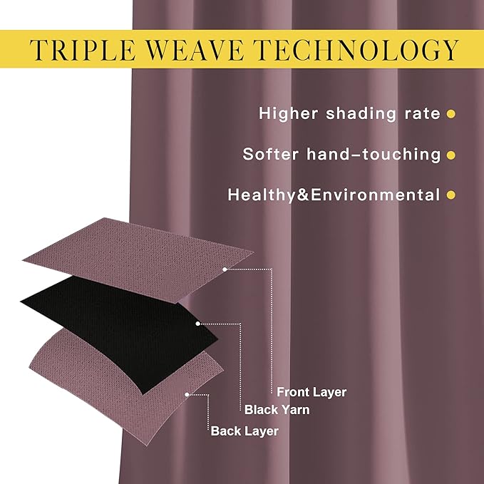 NICETOWN Living Room Blackout Curtains 120 inches Long - Sound Reducing Thermal Insulated Solid Grommet Window Drapes Light & Heat Blocking for Bedroom, Dry Rose, Set of 2, W52 x L120