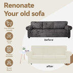 WEERRW 4 Pieces Velvet High Stretch Couch Covers for 3 Cushion Couch Sofa Slipcovers, Washable Furniture Protector with Non Slip Elastic Bottom, Feature Soft and Thick Plush Fabric, Ivory, Large