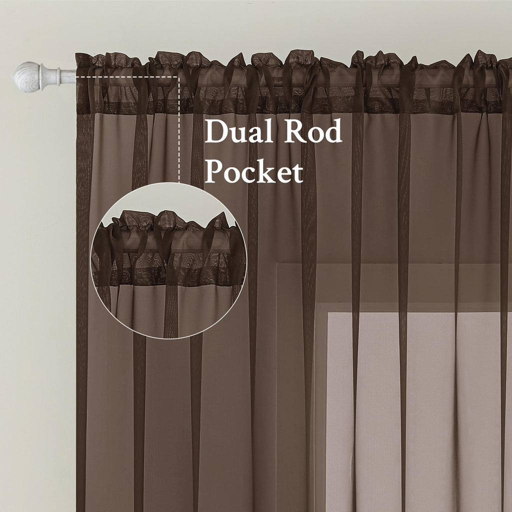 MIULEE Chocolate Brown Sheer Curtains 54 X 96 Inches, 2 Panels