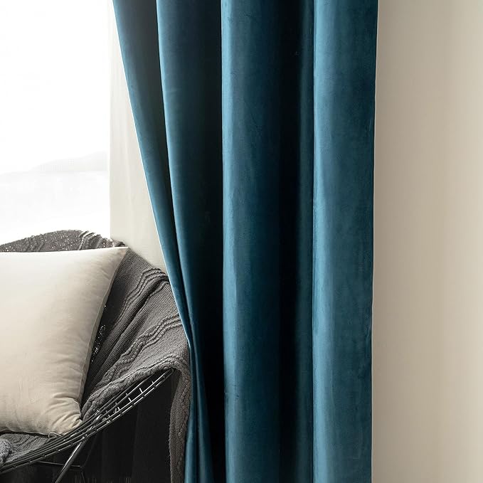 MIULEE Velvet Curtains Peacock Blue 52 x 96 Inch Length Set of 2