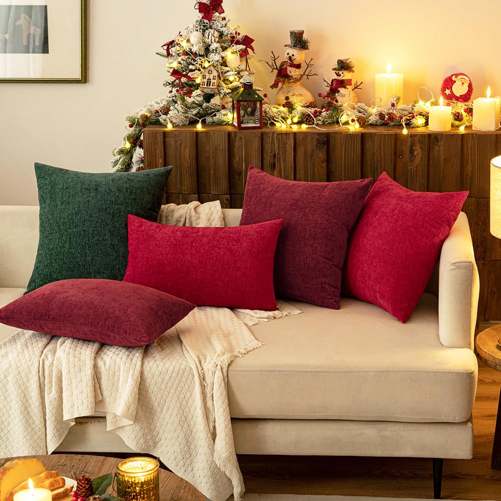 MIULEE Soft Chenille Throw Pillow Covers Red 18x18 Inch Pack of 2