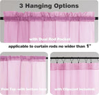 Chyhomenyc Pink Sheer Valances for Windows - Light Filtering Small Kitchen Curtains, Rod Pocket Short Top Window Treatment Decor for Living Room Bathroom Basement, 42Wx16L inches, 2 Panels