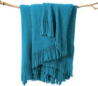 lifein Chenille Throw Blanket 60x80 - Soft Boho Knitted Blanket for Couch Cozy Farmhouse Decor Bed Throw, Lightweight All Season Teal Blanket, Decorative for Living Room Bedroom Spring Decor