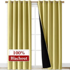 NICETOWN Total Shade Curtains and Draperies, Heavy-Duty Full Light Shading Drapes with Black Liner Backing for Villa/Hall/Dorm Window(Paler Yellow, Package of 2, 70 inches Wide x 95 inches Long)