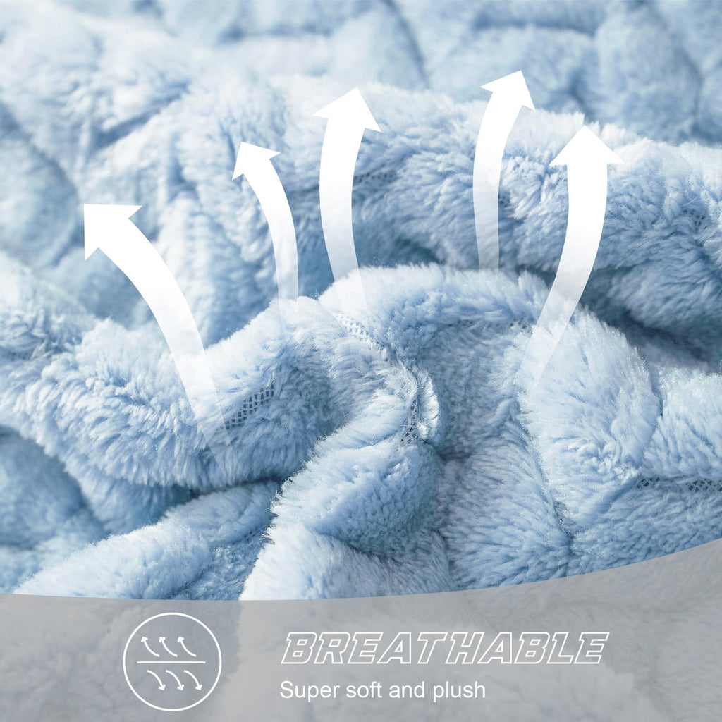 Exclusivo Mezcla Fleece Throw Blanket for Couch Sofa, 50”x70”, Light Blue