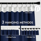 MIULEE Navy Blue Back Tab Blackout Curtains 52x96 Inch Long 2 Panels Set