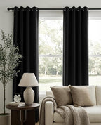 100% Blackout Shield Linen Blackout Curtains for Bedroom, Black Grommet Curtains for Living Room, Thermal Insulated Room Darkening Drapes for Nursery, Boho Home Decor, 50" W x 108" L, 2 Panels