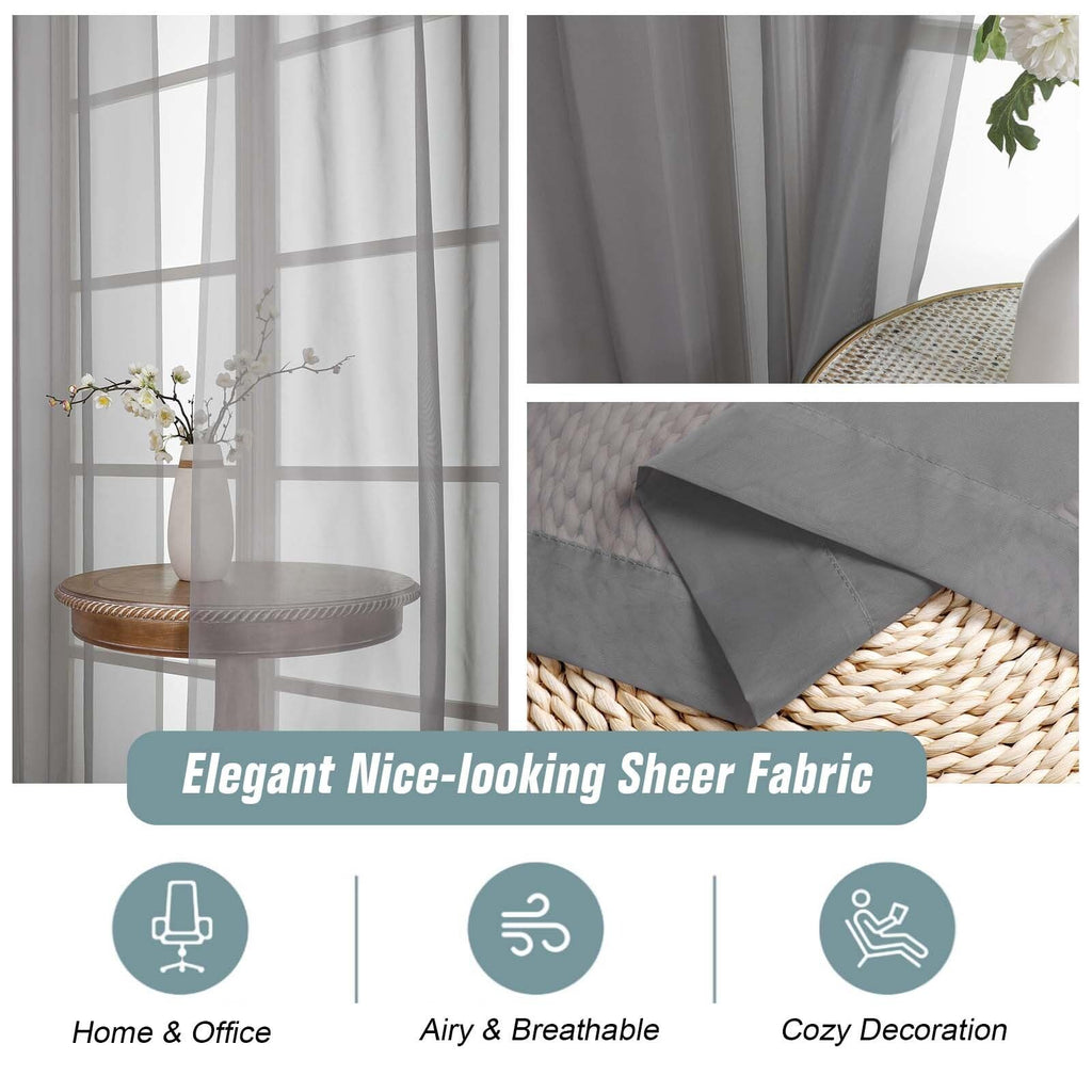 Ebesto Grey Sheer Curtains 90 Inches Long 2 Panels, Light Filtering Solid Sheer Curtains for Bedroom Living Room, Lightweight Soft Airy Sheer Drapes, Dual Rod Pocket, Charcoal Grey, 2x42Wx90L Inches
