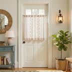 jinchan Belrose Linen Floral Kitchen Curtains 36 inch Length Embroidered Farmhouse Cafe Curtains for Living Room Bathroom Small Windows Curtain Set Sheer Light Filtering 2 Panels Beige