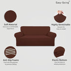 Easy-Going Stretch Oversized Loveseat Slipcover 1-Piece Sofa Cover Furniture Protector Couch Soft with Elastic Bottom for Kids Polyester Spandex Jacquard Fabric Small Checks Coffee