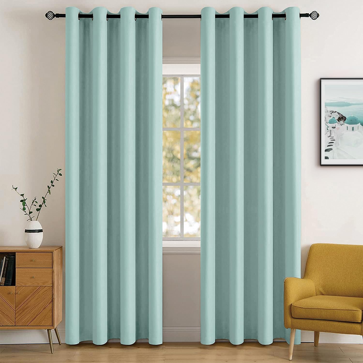 MIULEE Aqua Blackout Bedroom Curtains Drapes 72 Inch Long 52"x72"