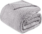 Exclusivo Mezcla Fleece Twin Size Blanket for Bed, 60x80 Inches Soft Cozy Jacquard Flannel Blankets, Lightweight Fuzzy Plush Warm for Women, Light Grey