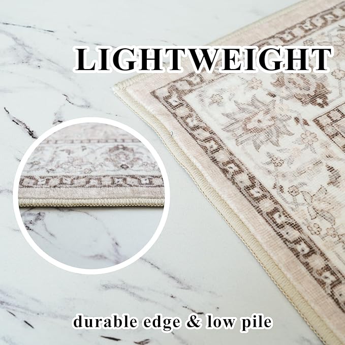 Washable 2x3 Entryway Area Rug - Neutral Kitchen Rug Runner Vintage Soft Floor Mat Non Slip Indoor Farmhouse Carpet for Bathroom Living Room Bedroom (2 X 3, Beige)