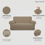 Easy-Going Stretch Loveseat Slipcover 1-Piece Sofa Cover Furniture Protector Couch Soft with Elastic Bottom for Kids Polyester Spandex Jacquard Fabric Small Checks (Loveseat, Natural)