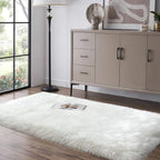 White Fluffy Rug for Bedroom, 2'X6' Faux Fur Rug for Runner, Soft Shag Rug for Sofa Couch Cushion, Cozy Shaggy Fuzzy Plush Floor Carpet for Nursery, Cute Bedside Dorm Home Decor Rectangle