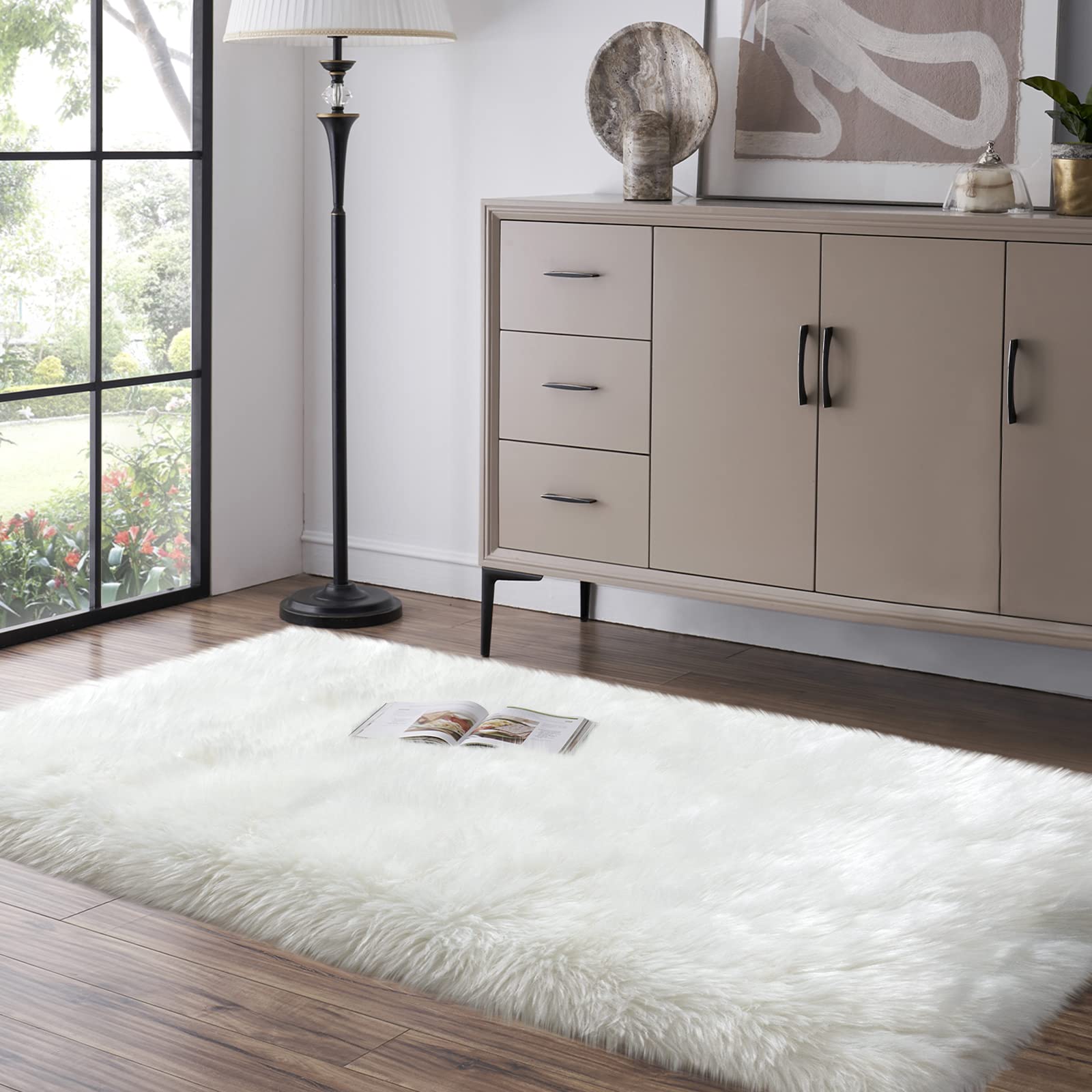 Tangsoo 2x6 White Fluffy Faux Fur Runner Rug,Soft Sofa Couch Cover Cushion