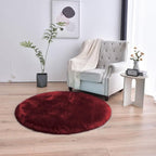 duduta Burgundy Faux Fur Round Rug 4x4 ft, Fluffy Shag Sheepskin Circle Rug for Nursery Bedroom Living Room Washable