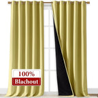 NICETOWN 100% Blackout Blinds, Laundry Room Decor Window Treatment Curtains for Large Patio Sliding Door, Thermal Insulated Paler Yellow Curtains for Bedroom, Set of 2, 70 inches x 108 inches