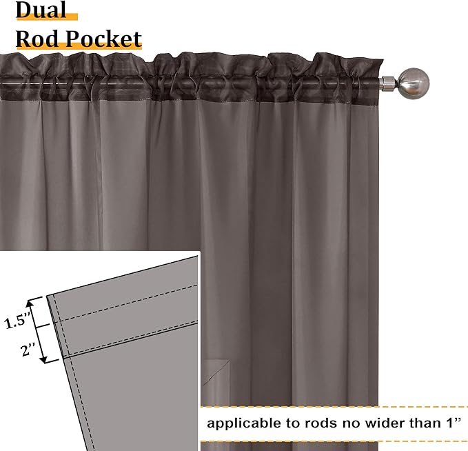Aiyufeng Chocolate Sheer Curtains 45 Inches Long 2 Panels, Solid Voile Top Dual Rod Pockets Stylish Breathable Drapes Window Treatment for Kid's Room/Bedroom/Living Room, 42W x 45L, Chocolate Brown