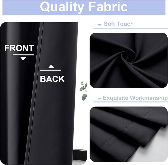 Simplebrand Ava Halloween Black Blackout Curtains for Bedroom 90 Inches Long 2 Panels Set, Solid Privacy Energy Saving Living Room Window Treatment Curtains Blackout Drapes, W40 x L90 Inch, Black