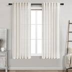 Cream Linen Curtains 63 Inches Long for Bedroom Back Tab Light Filtering Privacy Sheer Curtains Modern Farmhouse Coastal Decor Cream Cotton Textured Gauze Curtain for Bathroom 2 Panel Set 42x63