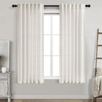 Cream Linen Curtains 63 Inches Long for Bedroom Back Tab Light Filtering Privacy Sheer Curtains Modern Farmhouse Coastal Decor Cream Cotton Textured Gauze Curtain for Bathroom 2 Panel Set 42x63