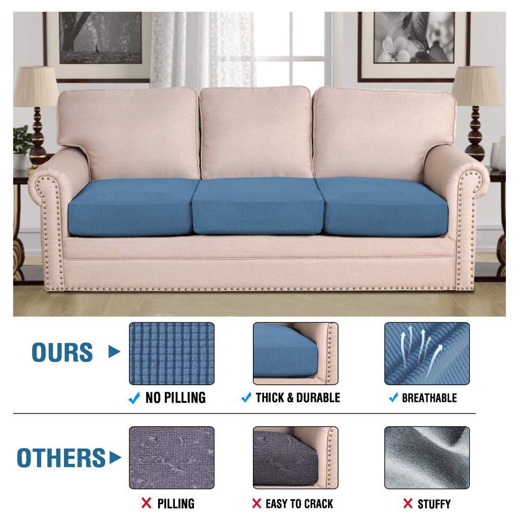 H.VERSAILTEX Super Stretch Couch Cushion Covers Sofa Cushion Slipcovers Jacquard Fabric Individual Seat Couch Slipcover Sets for Pets with Elastic Bottom(3 Packs Cushion Sofa Covers, Dusty Blue)