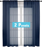 OVZME Navy Blue Sheer Curtains 2 Panel Sets 84" Inch Length - Transparent Light Weight Window Treatment Panels for Study Room/Living Room/Bedroom, Navy Blue, Per Panel W42 X L84 inches, 1 Pair