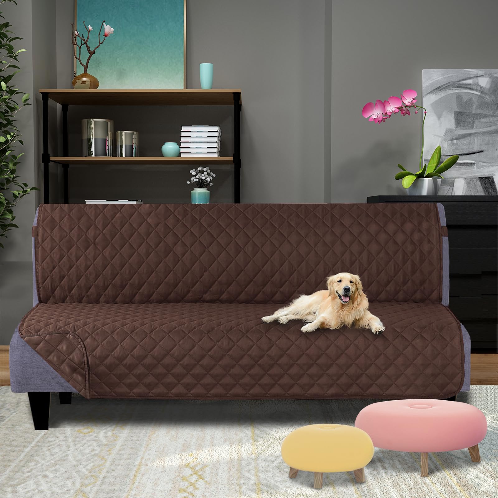U-NICE HOME Futon Sofa Covers 68''Armless Couch Cover, Chocolate