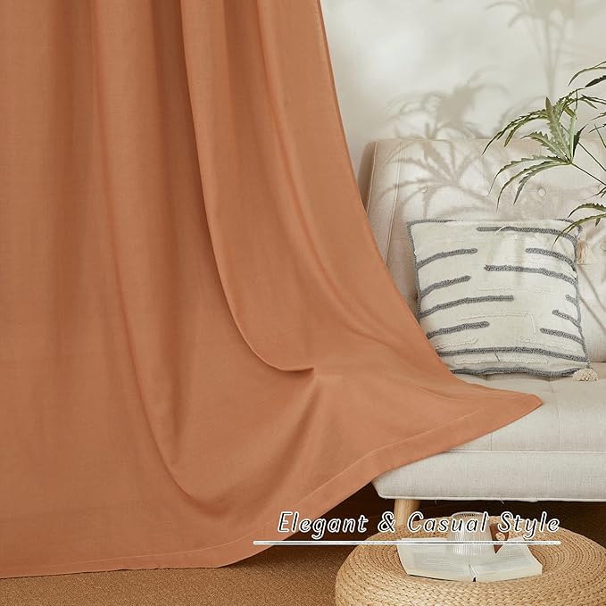 NICETOWN Rustic Linen 102 inch Long Curtains for Living Room, Grommet Privacy Added Thick Linen Weave with Light Filter Window Curtains & Drapes for Bedroom, Burnt Orange, W55 x L102, 2 Panels