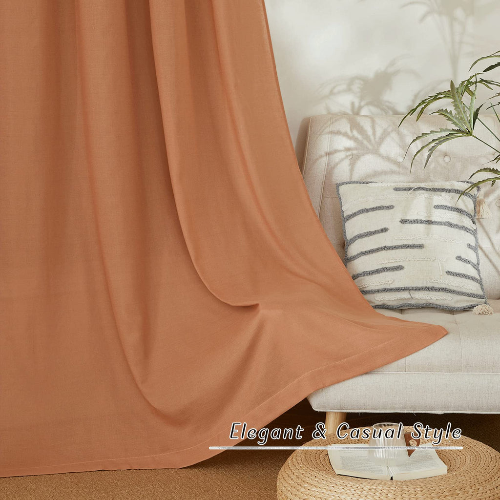 NICETOWN Rustic Linen 144 inch Long Curtains for Living Room, Grommet Privacy Added Thick Linen Weave with Light Filter Window Curtains & Drapes for Bedroom, Burnt Orange, W55 x L144, 2 Panels