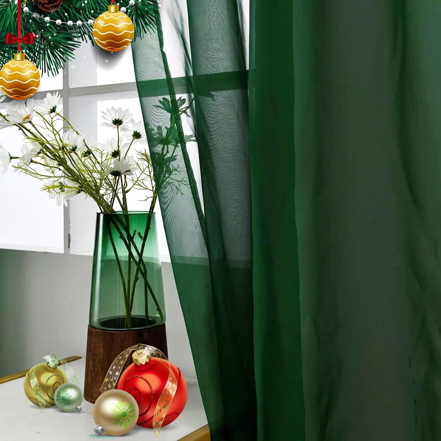 SpaceDresser Basic Rod Pocket Sheer Voile Window Curtain Panels White 1 Pair 2 Panels 60 Width 96 Inch Long for Kitchen Bedroom Children Living Room Yard(Foliage Green,60 W x 96 L)