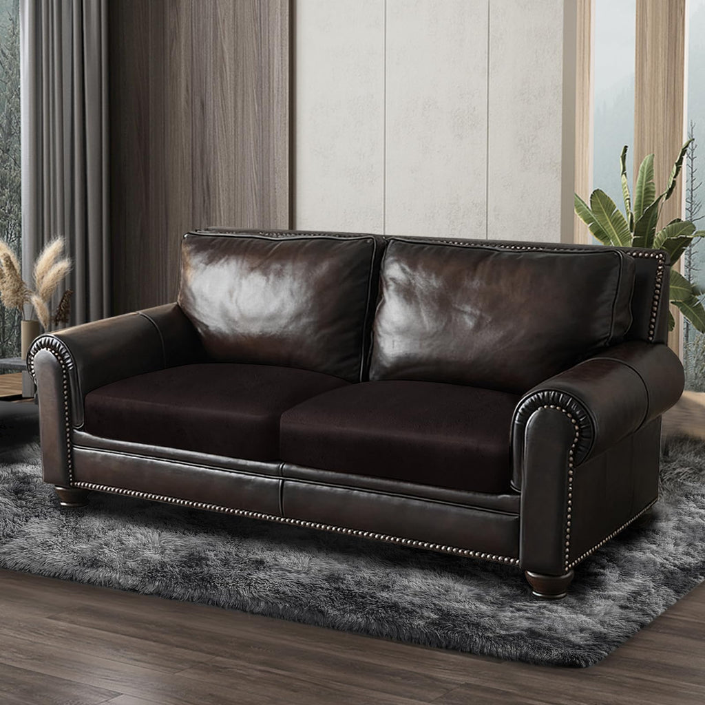 ANARACHON Leather Look Couch Cushion Covers Sofa Seat Slipcovers Sets Couches Furniture Protector for Sectional Armchair Loveseat Pets Kids Stretch Spandex Fabric (2 Cushion Loveseat, Chocolate)