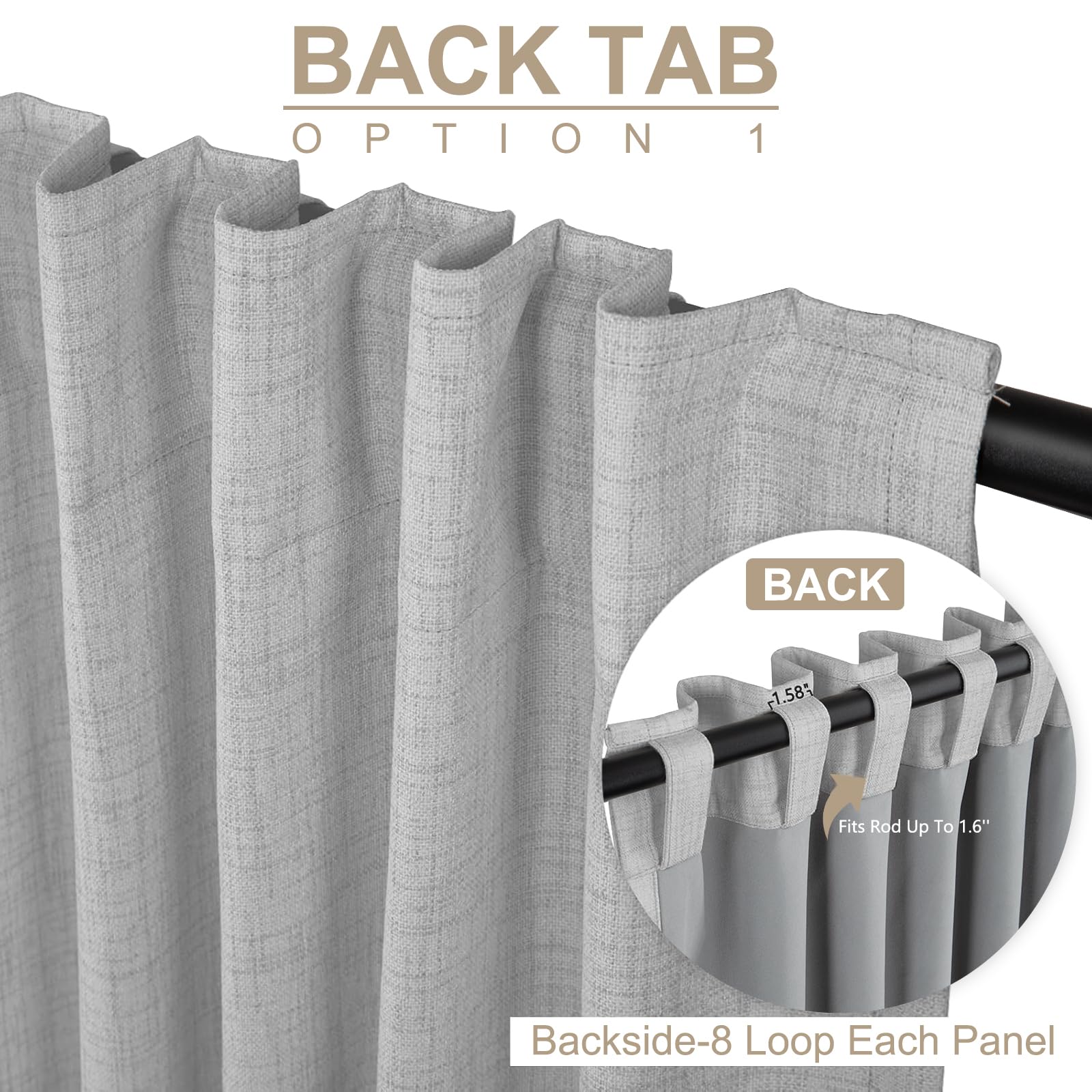 Linen Textured Total Blackout Curtains for Bedroom 84 Inches Long, Grey