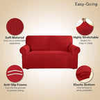 Easy-Going Stretch 4 Seater Sofa Slipcover 1-Piece Sofa Cover Furniture Protector Couch Soft with Elastic Bottom for Kids, Polyester Spandex Jacquard Fabric Small Checks Christmas Red