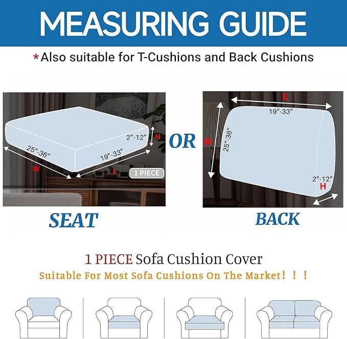 XINEAGE Large Couch Cushion Covers Seat Cushion Cover Thick Stretch Sofa Slipcovers 1 Piece Individual Couch Covers with Elastic Bottom(Single XL Seat Cushion/Backrest,Navy Blue)