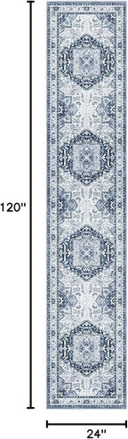 Madane Hallway Washable Runner Rug - 2x10 Kitchen Rugs Entryway Rug Runner Vintage Soft Floor Mat Non Slip Indoor Farmhouse Carpet for Bathroom Living Room Bedroom (2 X 10, Navy/White)