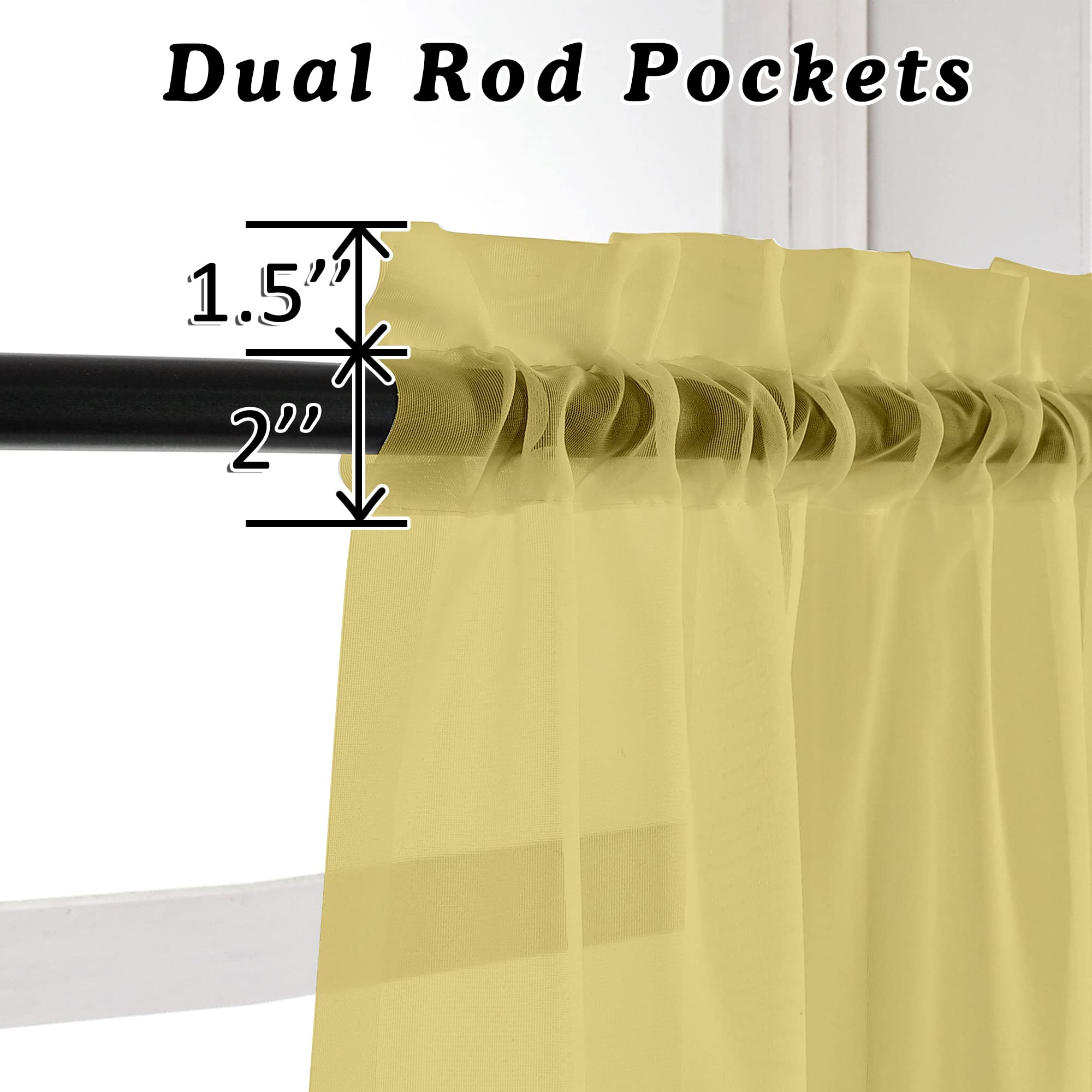 OVZME 2 Pack: Basic Mustard Yellow Sheer Curtain 84 Inches Long for Bedroom, Airy Light Filtering Voile Drapes for Living Room, Each 42W x 84L