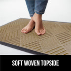 GORILLA GRIP 100% Waterproof All-Season WeatherMAX Doormat US Designed Natural Rubber, Stain and Fade Resistant, Low Profile Indoor Outdoor Door Mats, Easy Clean Patio Mat, 29x17, Beige Diamond