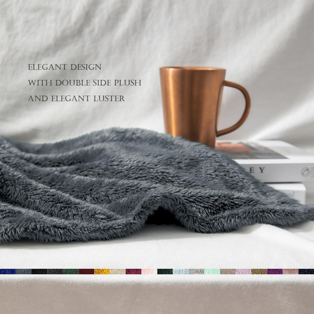 Exclusivo Mezcla Fuzzy Plush Fleece Bed Blanket Queen Size, Dark Grey