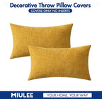 MIULEE Pack of 2 Mustard Yellow Throw Pillow Covers 12x20 Inch Soft Spring Chenille Lumbar Pillow Covers for Sofa Living Room Couch Solid Dyed Cases