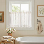 jinchan Belrose Linen Floral Kitchen Curtains 36 inch Length Embroidered Farmhouse Cafe Curtains for Living Room Bathroom Small Windows Curtain Set Sheer Light Filtering 2 Panels White