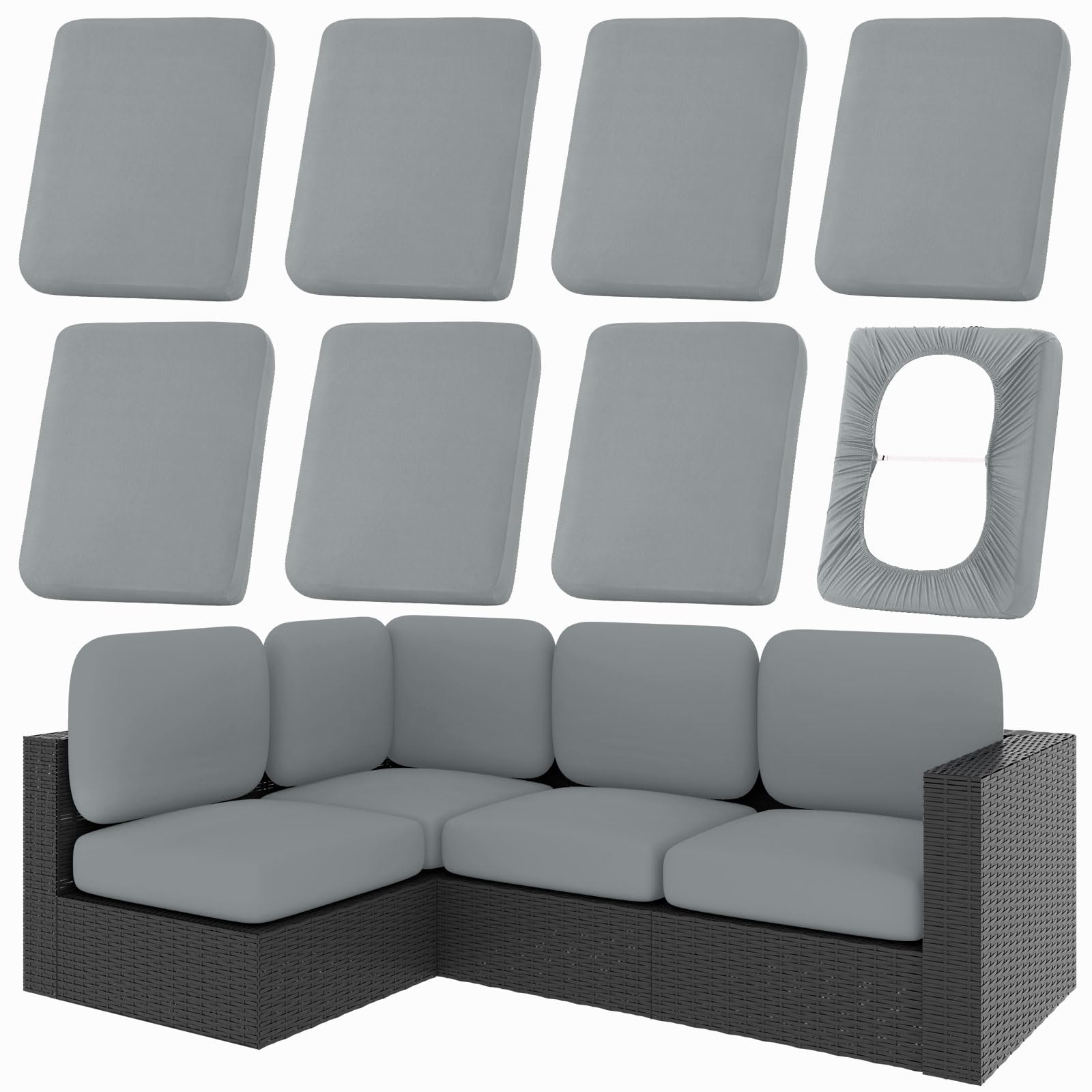 hyha 8Pcs Patio Cushion Covers, Stretch Outdoor Couch Cushion Covers
